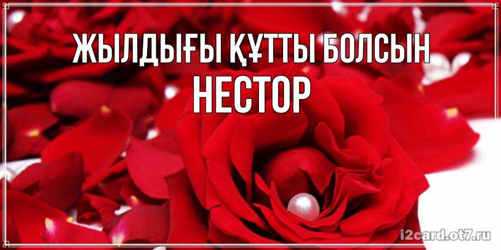 Күн сайын ашық хат с именем, Нестор Жылдығы құтты болсын роза с жемчужиной на открытке для любимых Онлайн тегін жүктеп алу тілектері бар керемет карта 