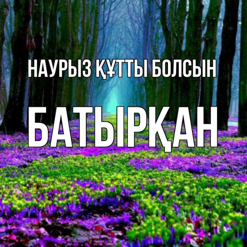 Күн сайын ашық хат с именем, Батырқан Наурыз құтты болсын фиолетовые цветы в лесу 1 Онлайн тегін жүктеп алу тілектері бар керемет карта 