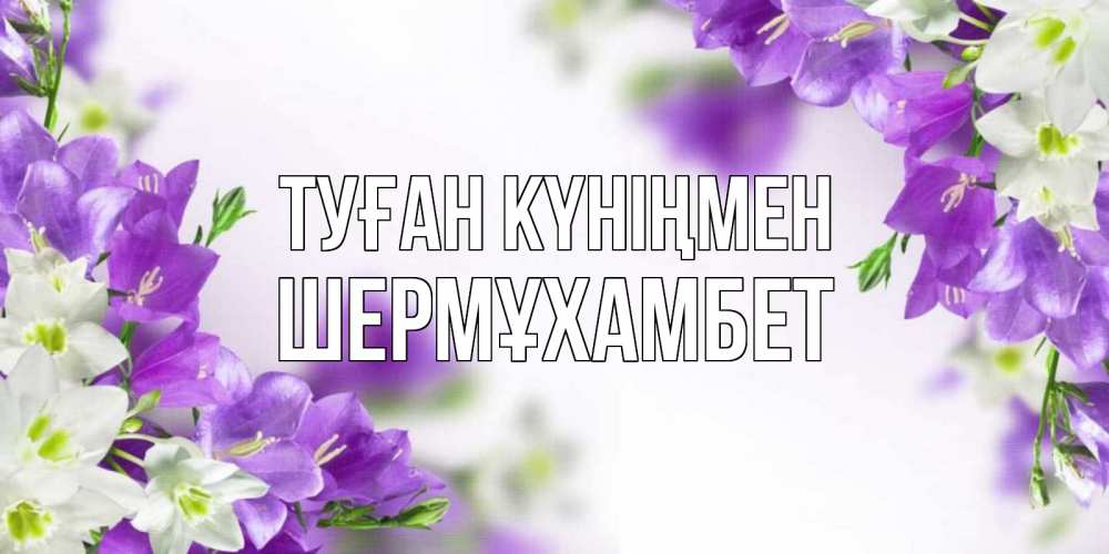 Күн сайын ашық хат с именем, ШЕРМҰХАМБЕТ Туған күніңмен открытка на день рождения с сиреневыми цветами Онлайн тегін жүктеп алу тілектері бар керемет карта 
