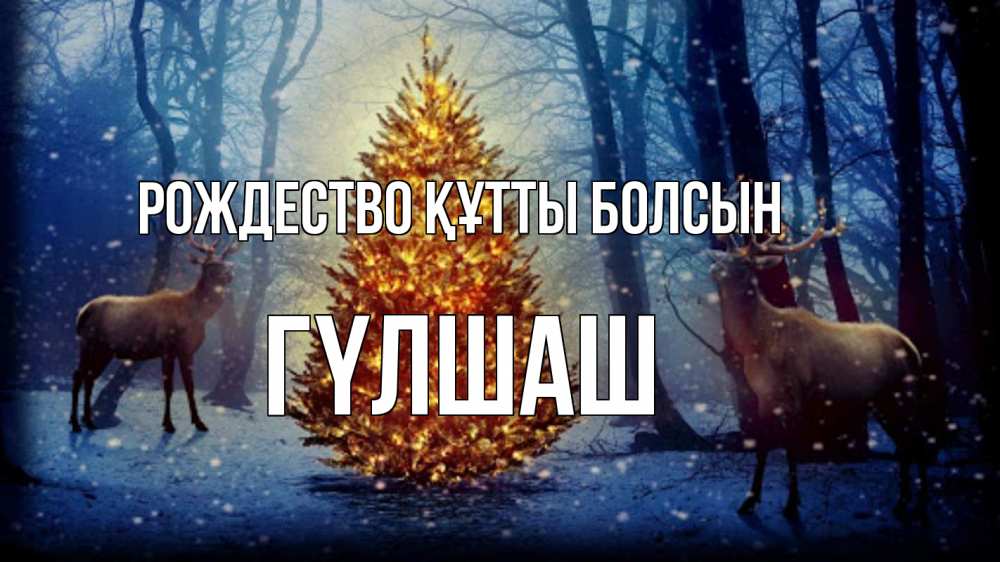 Күн сайын ашық хат с именем, ГҮЛШАШ Рождество құтты болсын олени, новогодняя елка Онлайн тегін жүктеп алу тілектері бар керемет карта 