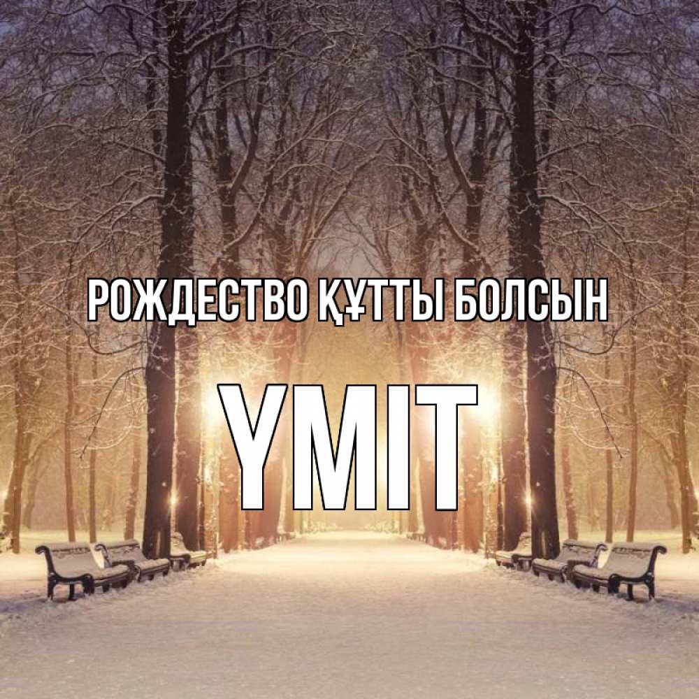 Күн сайын ашық хат с именем, ҮМІТ Рождество құтты болсын зима, парк, фонарь, лес Онлайн тегін жүктеп алу тілектері бар керемет карта 