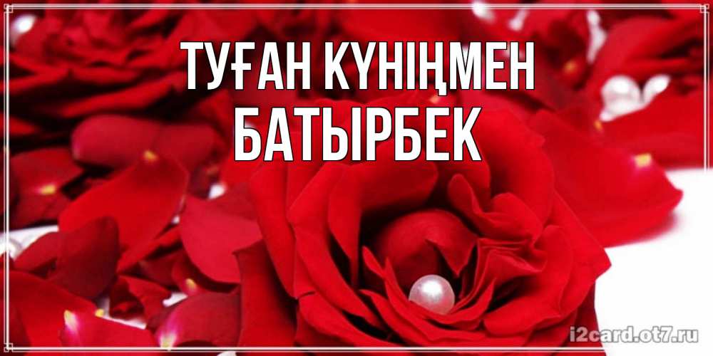 Күн сайын ашық хат с именем, Батырбек Туған күніңмен роза с жемчужиной на открытке для любимых Онлайн тегін жүктеп алу тілектері бар керемет карта 