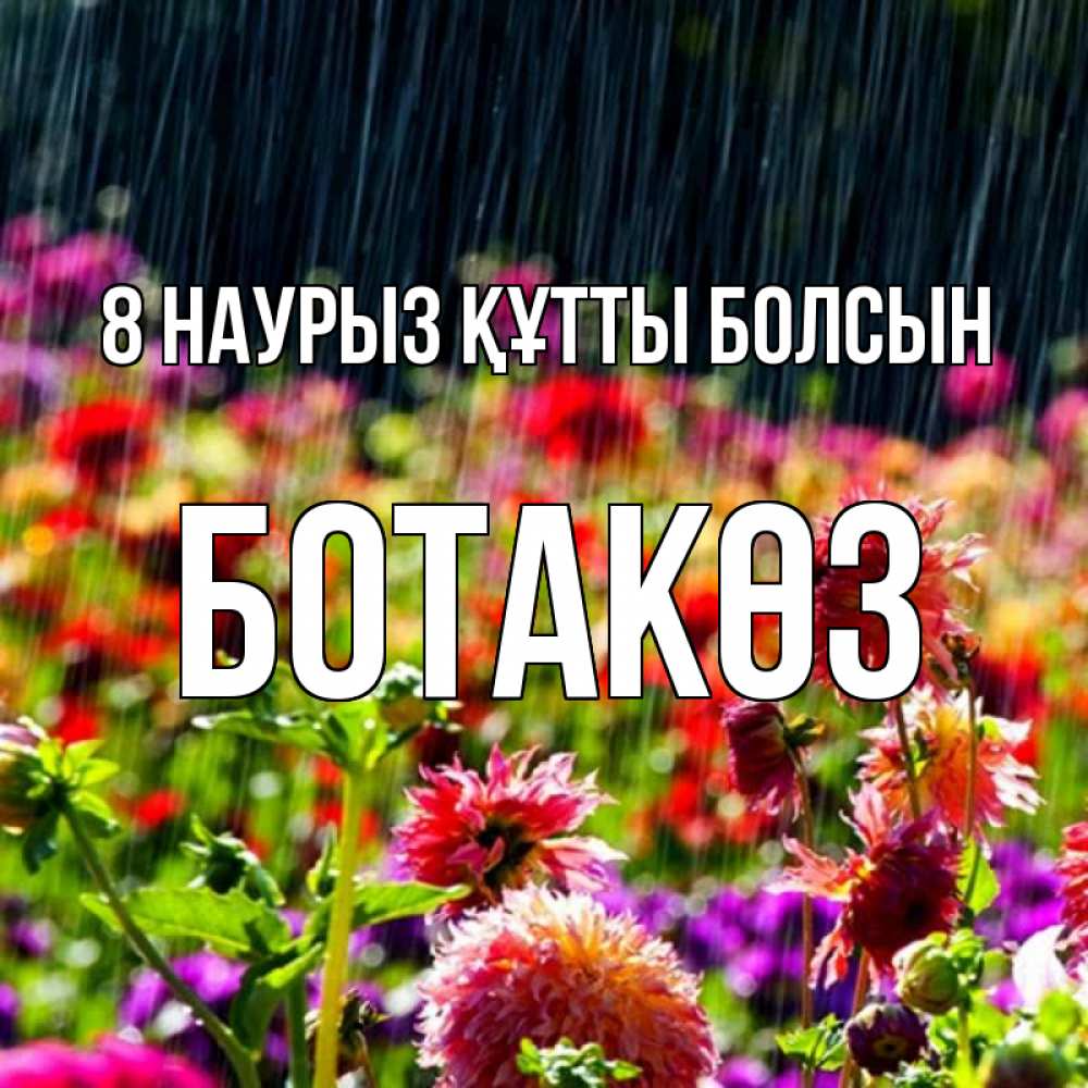 Күн сайын ашық хат с именем, БОТАКӨЗ 8 наурыз құтты болсын цветы под дождиком к международному женскому дню Онлайн тегін жүктеп алу тілектері бар керемет карта 