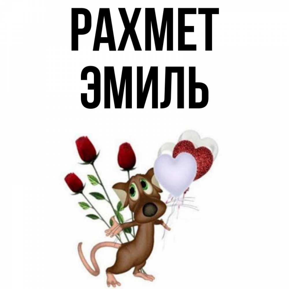 Күн сайын ашық хат с именем, Эмиль рахмет песик с шариками в форме сердец Онлайн тегін жүктеп алу тілектері бар керемет карта 