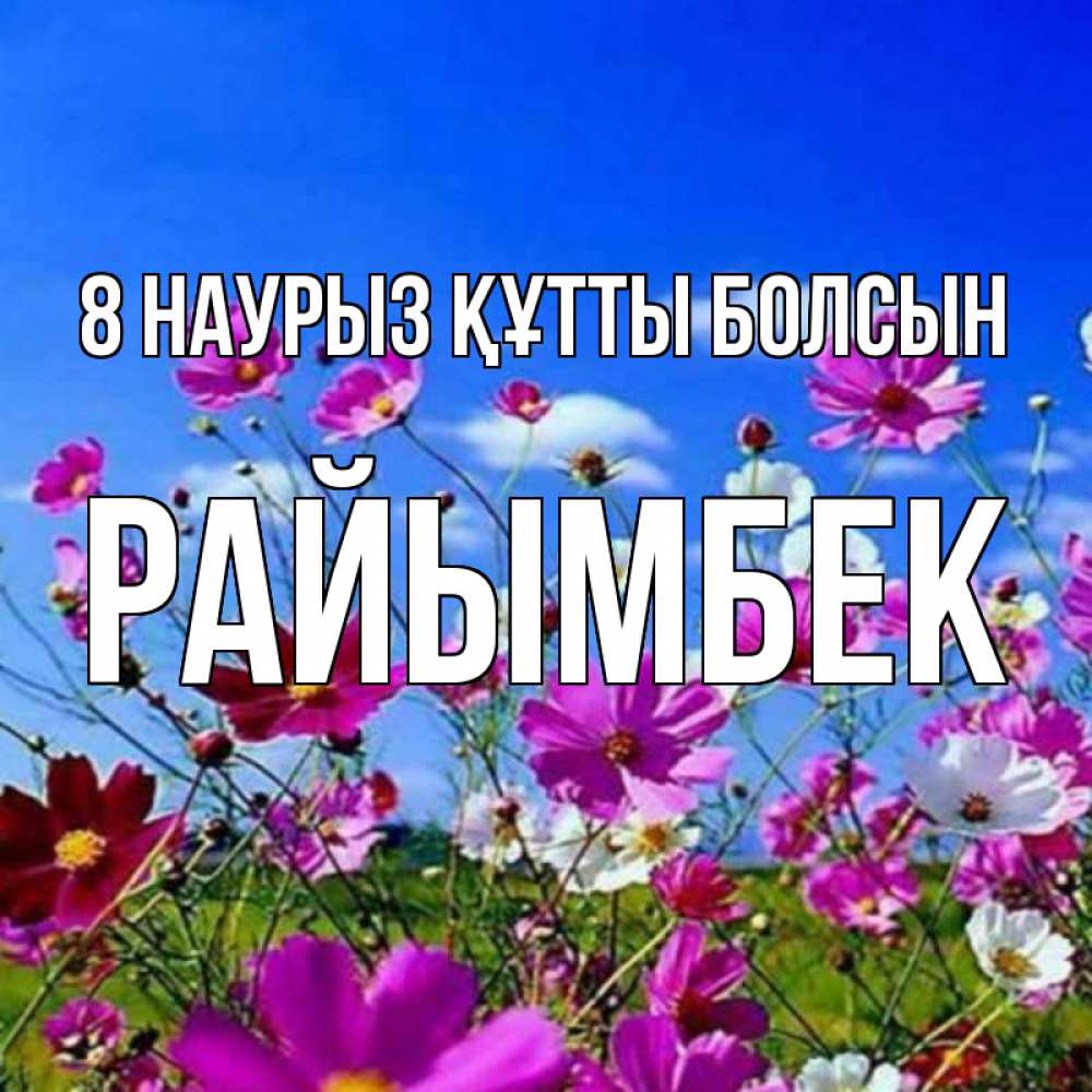 Күн сайын ашық хат с именем, РАЙЫМБЕК 8 наурыз құтты болсын цветы Онлайн тегін жүктеп алу тілектері бар керемет карта 