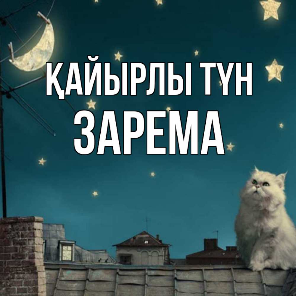 Күн сайын ашық хат с именем, ЗАРЕМА Қайырлы түн белый кот сидит на крыше Онлайн тегін жүктеп алу тілектері бар керемет карта 