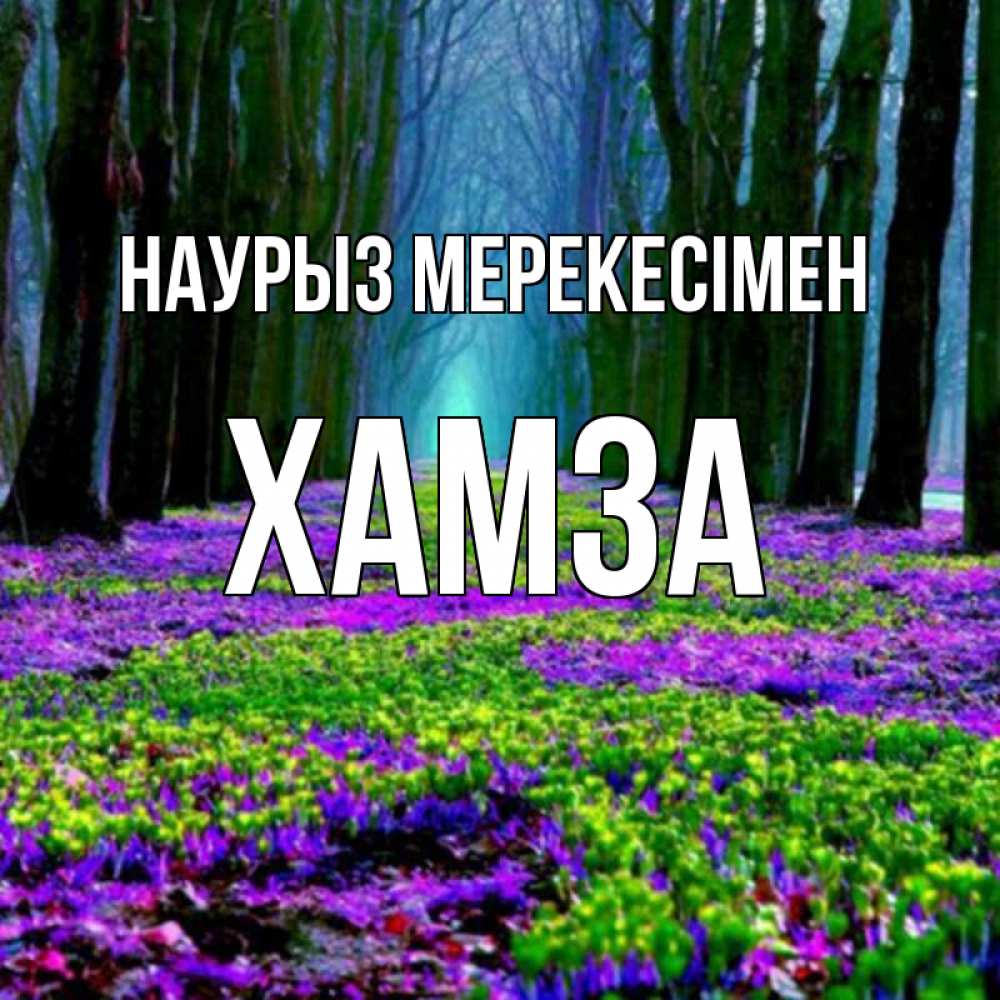 Күн сайын ашық хат с именем, ХАМЗА Наурыз мерекесімен фиолетовые цветы в лесу 1 Онлайн тегін жүктеп алу тілектері бар керемет карта 