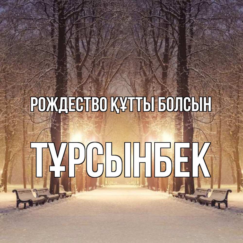 Күн сайын ашық хат с именем, ТҰРСЫНБЕК Рождество құтты болсын зима, парк, фонарь, лес Онлайн тегін жүктеп алу тілектері бар керемет карта 