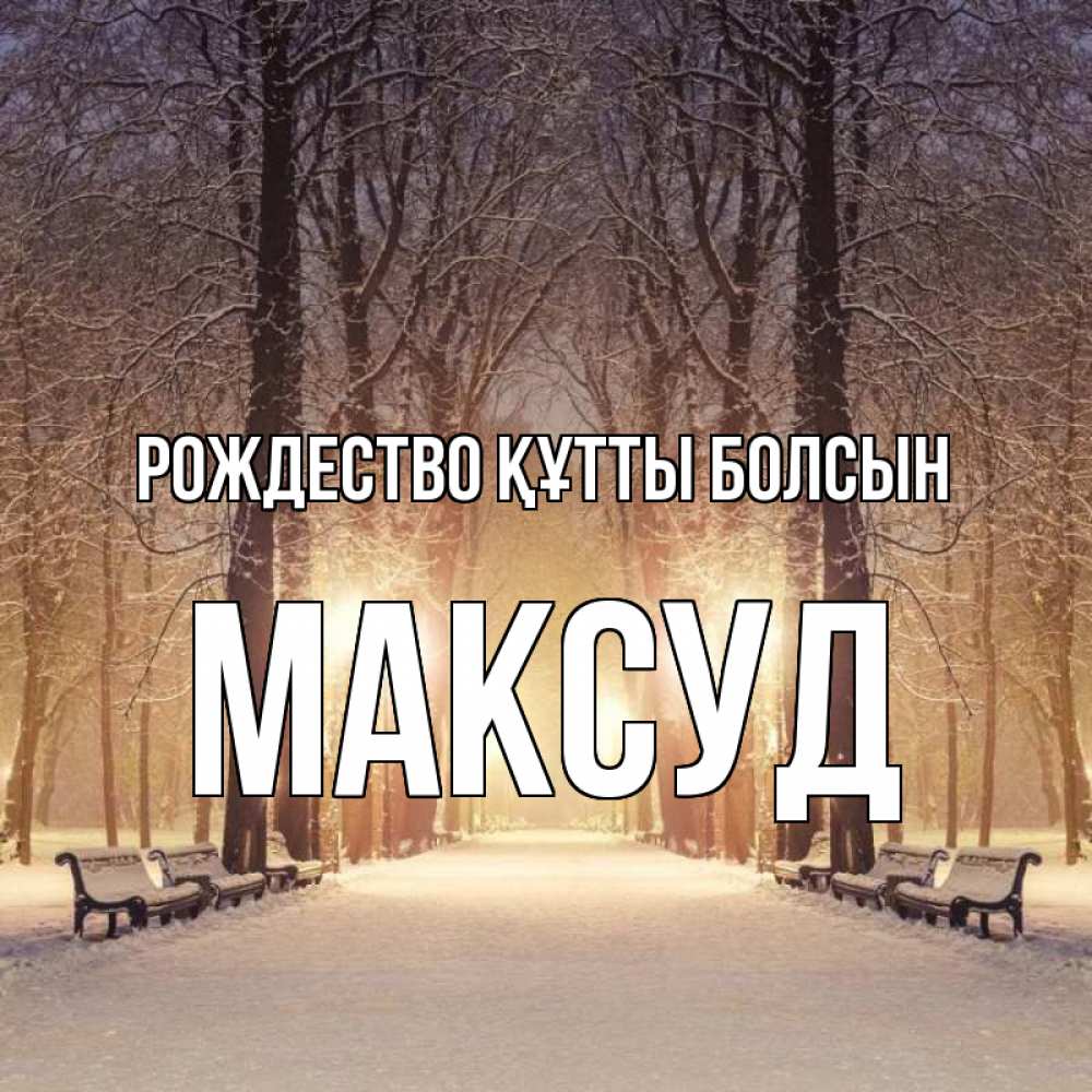 Күн сайын ашық хат с именем, Максуд Рождество құтты болсын зима, парк, фонарь, лес Онлайн тегін жүктеп алу тілектері бар керемет карта 