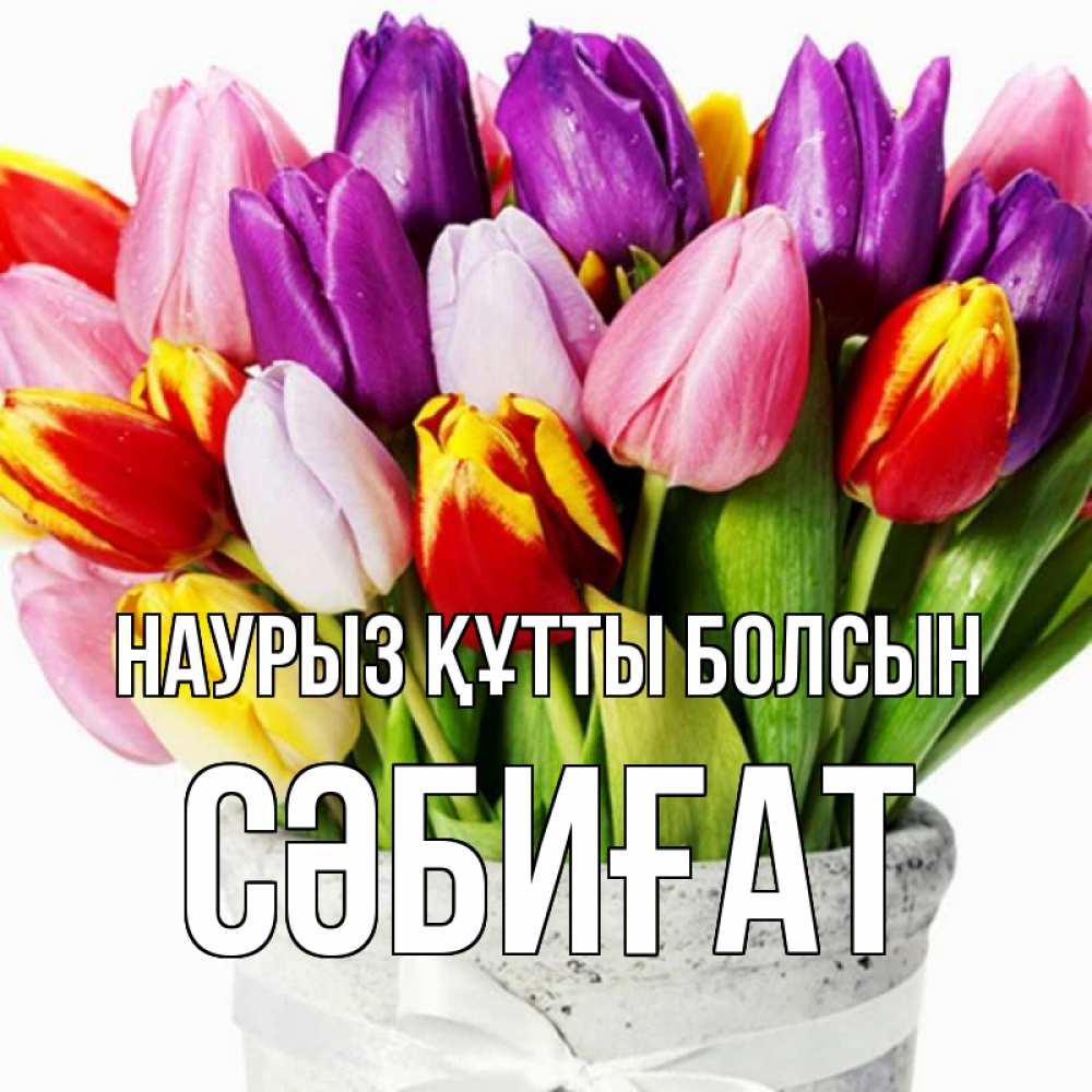 Күн сайын ашық хат с именем, СӘБИҒАТ Наурыз құтты болсын букет Онлайн тегін жүктеп алу тілектері бар керемет карта 