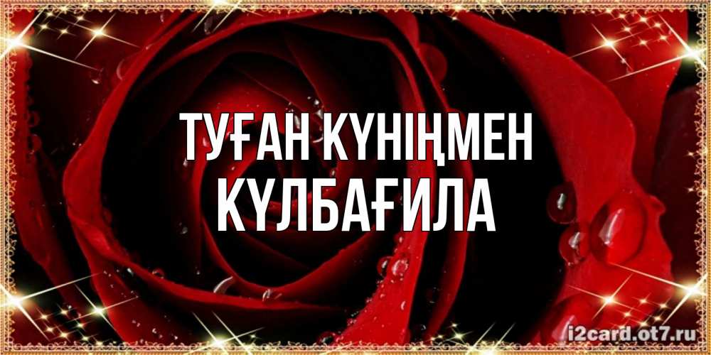 Күн сайын ашық хат с именем, КҮЛБАҒИЛА Туған күніңмен цветок в росе на день рождения Онлайн тегін жүктеп алу тілектері бар керемет карта 