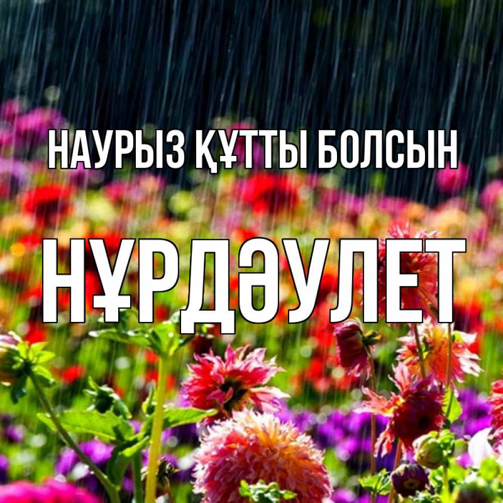 Күн сайын ашық хат с именем, НҰРДӘУЛЕТ Наурыз құтты болсын цветы под дождиком к наурызу Онлайн тегін жүктеп алу тілектері бар керемет карта 