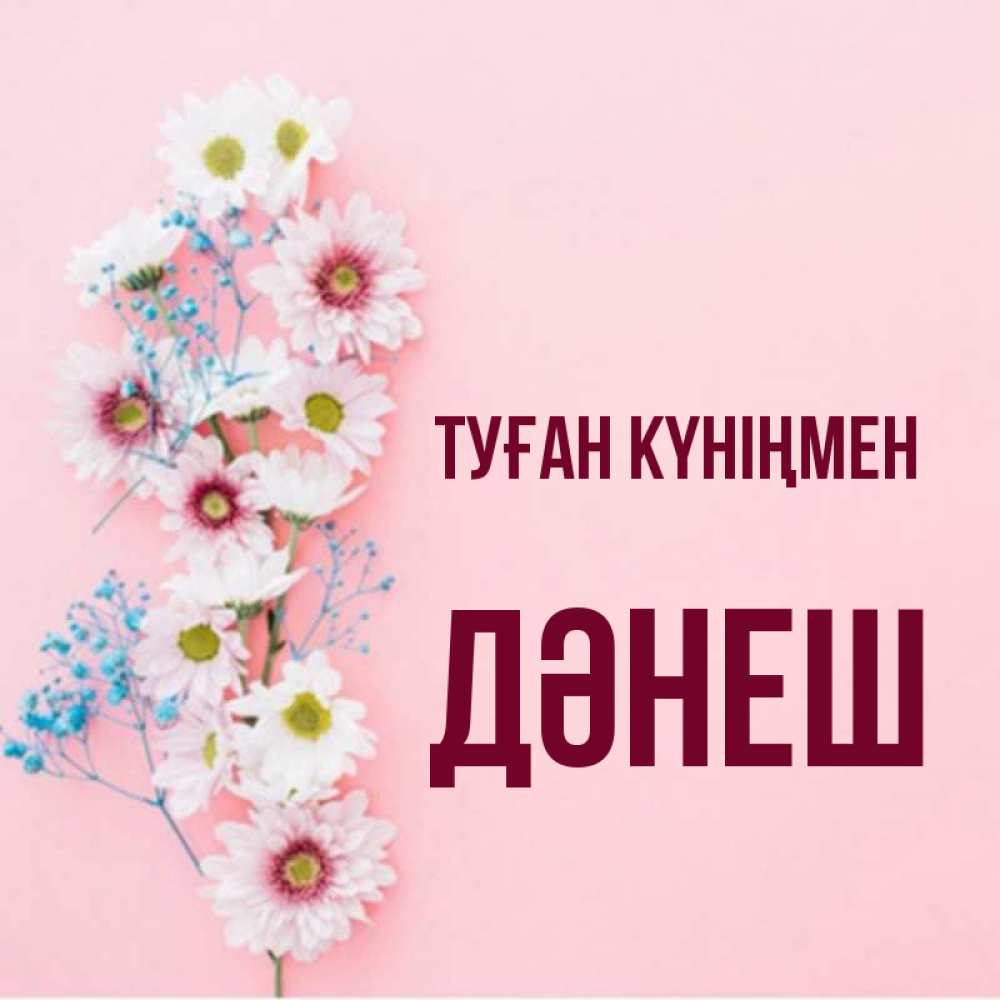 Күн сайын ашық хат с именем, ДӘНЕШ Туған күніңмен Родная моя с днем рождения тебя картинка с цветами белыми и голубыми Онлайн тегін жүктеп алу тілектері бар керемет карта 