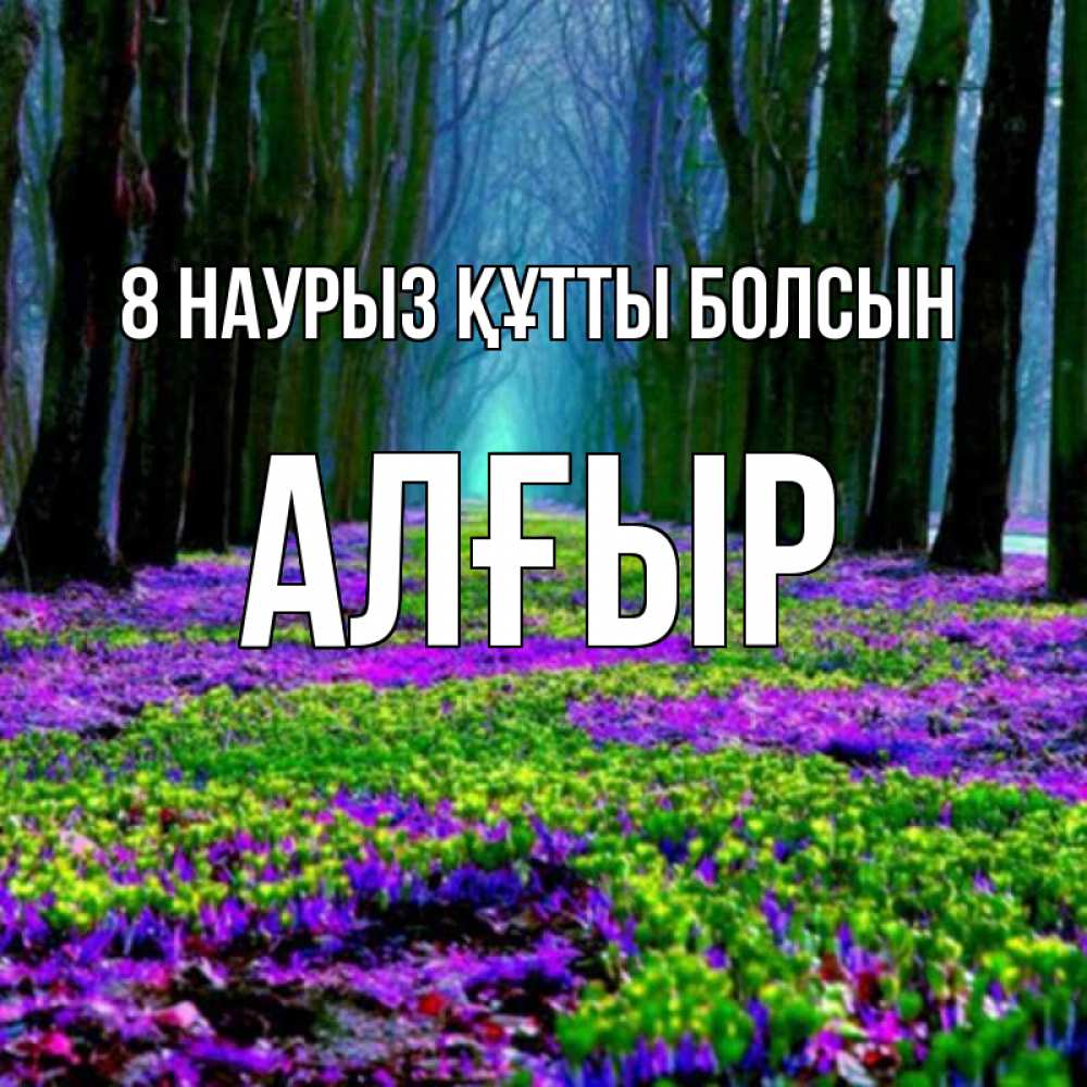 Күн сайын ашық хат с именем, Алғыр 8 наурыз құтты болсын фиолетовые цветы в лесу 1 Онлайн тегін жүктеп алу тілектері бар керемет карта 