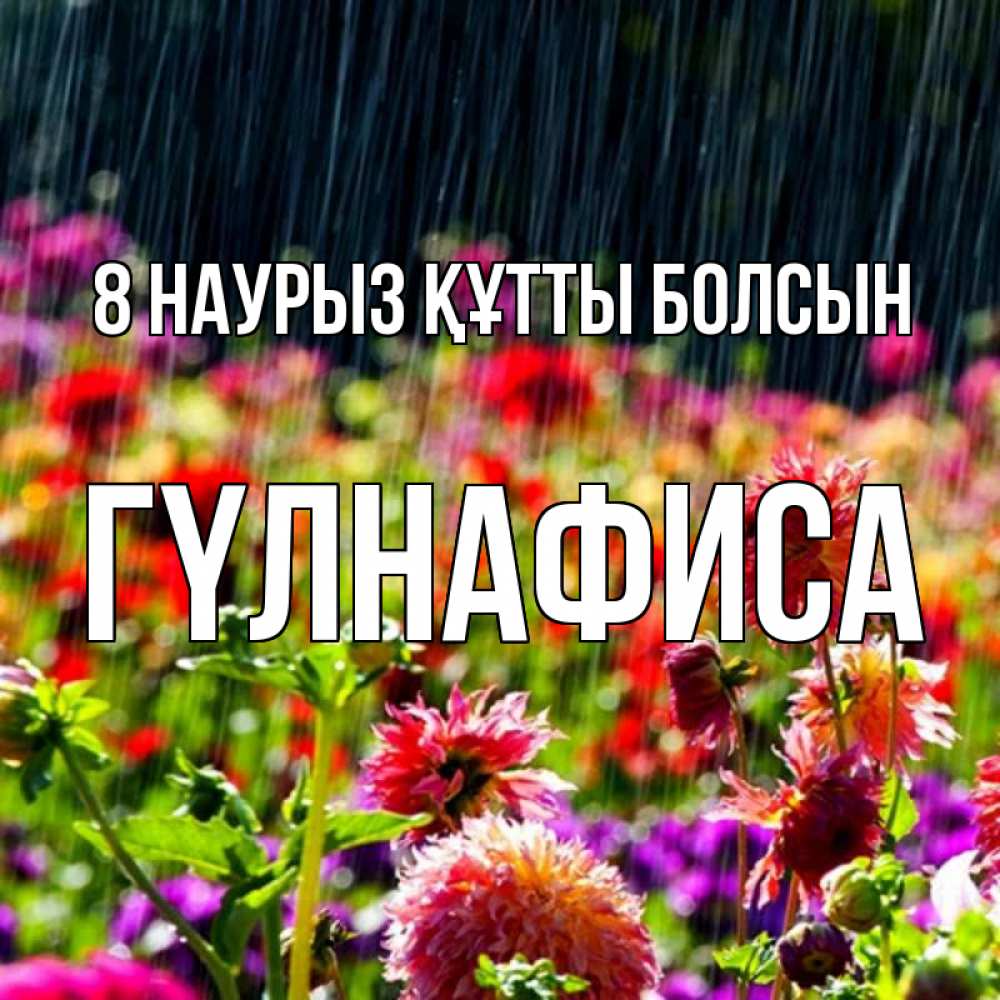 Күн сайын ашық хат с именем, ГҮЛНАФИСА 8 наурыз құтты болсын цветы под дождиком к международному женскому дню Онлайн тегін жүктеп алу тілектері бар керемет карта 