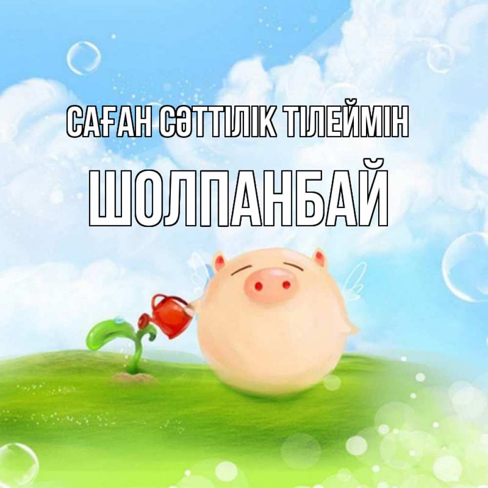 Күн сайын ашық хат с именем, ШОЛПАНБАЙ Саған сәттілік тілеймін поросенок поливает цветок. летнее настроение Онлайн тегін жүктеп алу тілектері бар керемет карта 