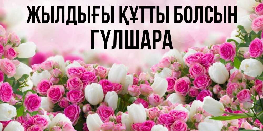 Күн сайын ашық хат с именем, ГҮЛШАРА Жылдығы құтты болсын открытка с разными розами Онлайн тегін жүктеп алу тілектері бар керемет карта 