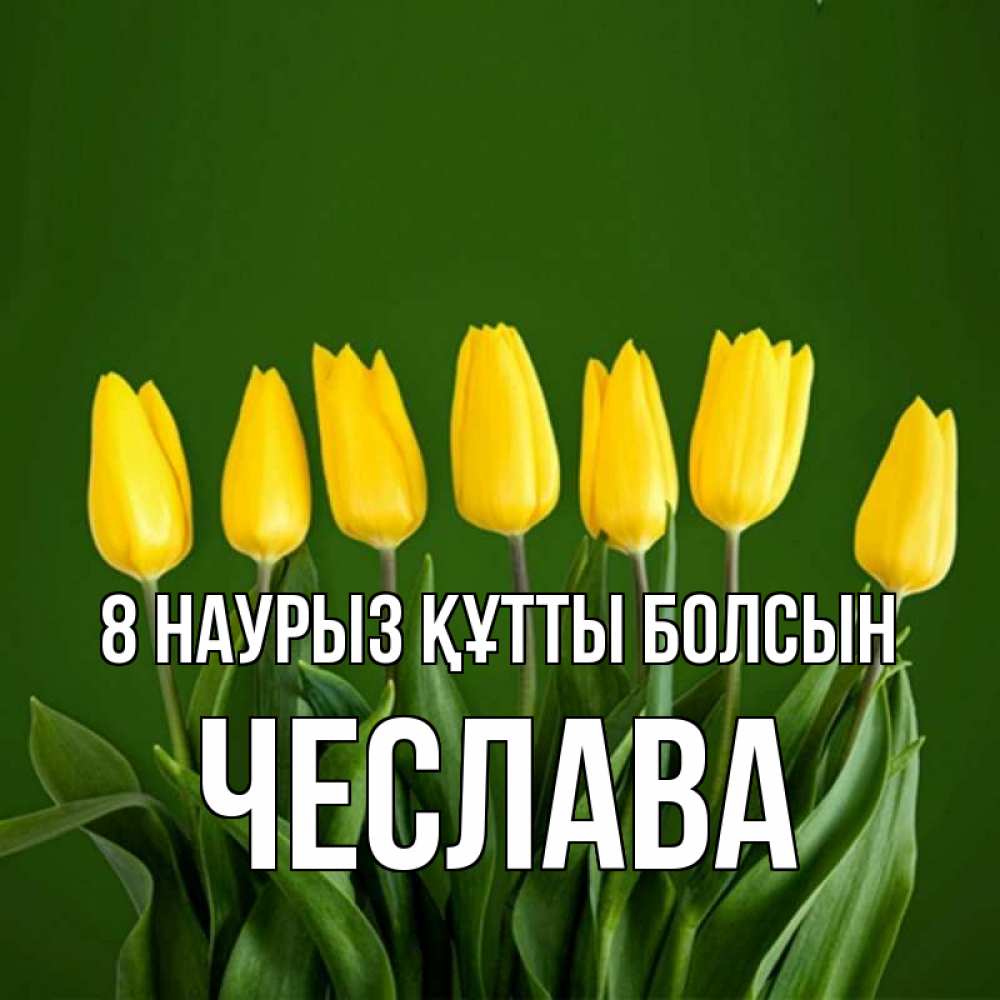 Күн сайын ашық хат с именем, Чеслава 8 наурыз құтты болсын желтого цвета 3 Онлайн тегін жүктеп алу тілектері бар керемет карта 