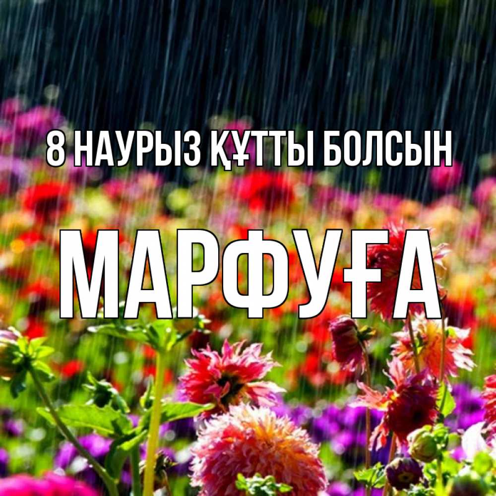 Күн сайын ашық хат с именем, МАРФУҒА 8 наурыз құтты болсын цветы под дождиком к международному женскому дню Онлайн тегін жүктеп алу тілектері бар керемет карта 