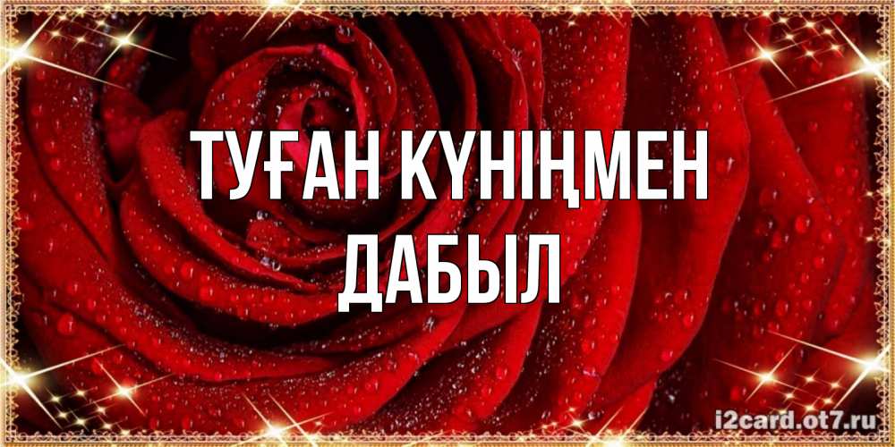 Күн сайын ашық хат с именем, Дабыл Туған күніңмен роса на розе блестящая в лучах солнца Онлайн тегін жүктеп алу тілектері бар керемет карта 