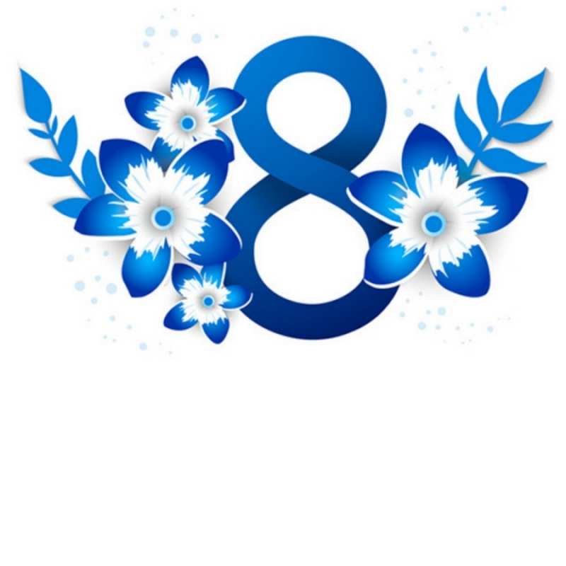 Открытка синяя цифра 8  цветы  8 наурыз құтты болсын 