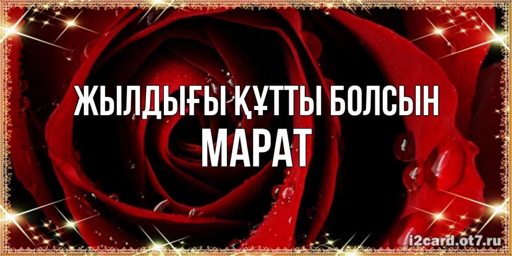 Күн сайын ашық хат с именем, МАРАТ Жылдығы құтты болсын цветок в росе на день рождения Онлайн тегін жүктеп алу тілектері бар керемет карта 