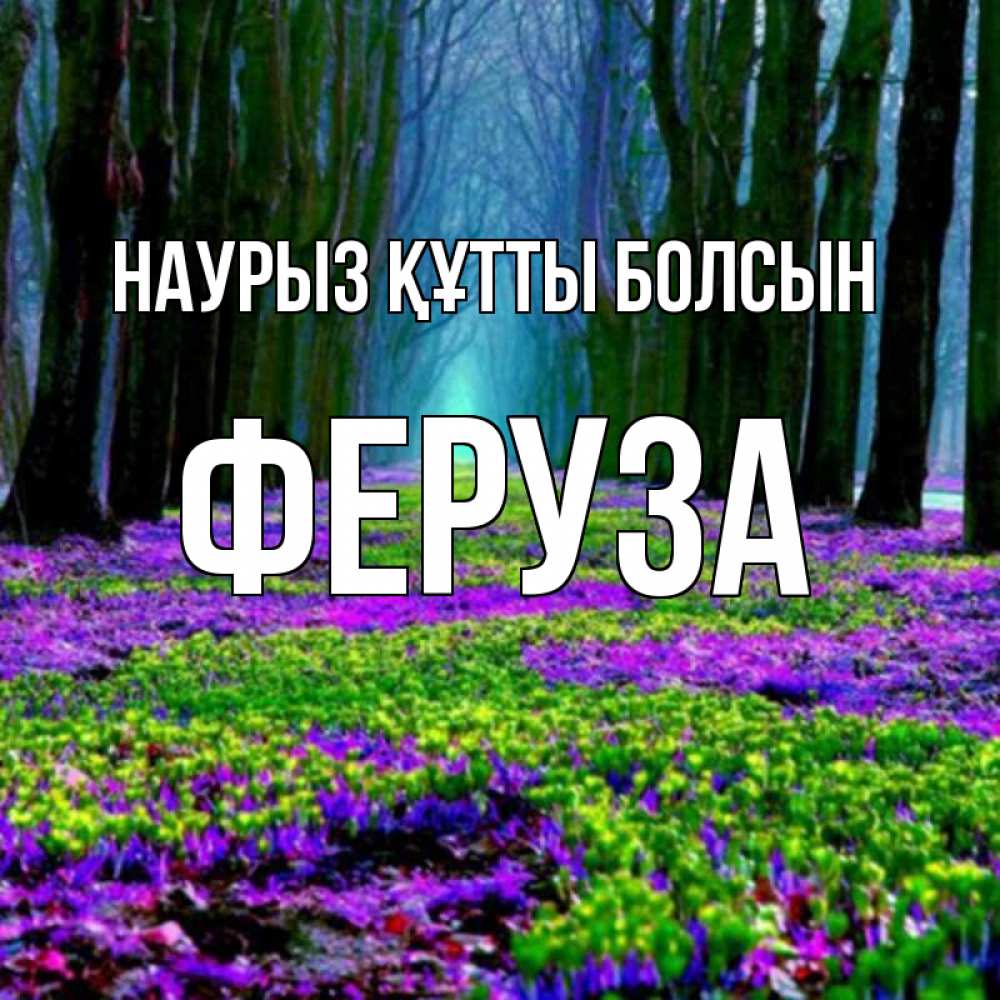 Күн сайын ашық хат с именем, Феруза Наурыз құтты болсын фиолетовые цветы в лесу 1 Онлайн тегін жүктеп алу тілектері бар керемет карта 