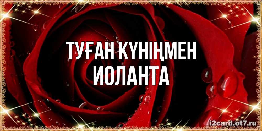 Күн сайын ашық хат с именем, Иоланта Туған күніңмен цветок в росе на день рождения Онлайн тегін жүктеп алу тілектері бар керемет карта 