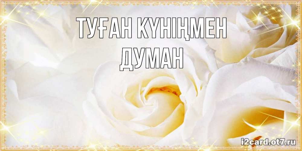 Күн сайын ашық хат с именем, Думан Туған күніңмен красивые розы и капли росы на этих чудесных цветах Онлайн тегін жүктеп алу тілектері бар керемет карта 