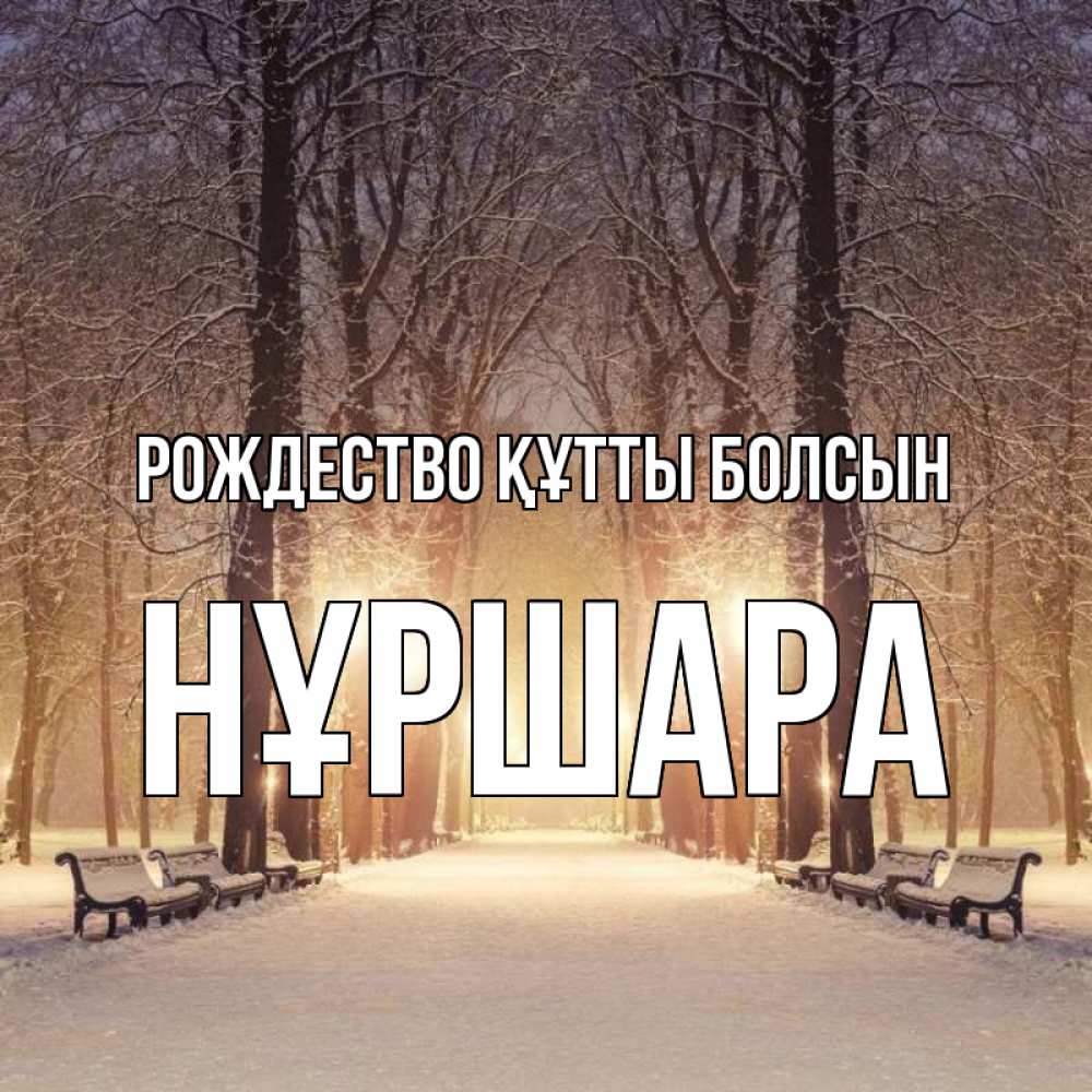 Күн сайын ашық хат с именем, НҰРШАРА Рождество құтты болсын зима, парк, фонарь, лес Онлайн тегін жүктеп алу тілектері бар керемет карта 