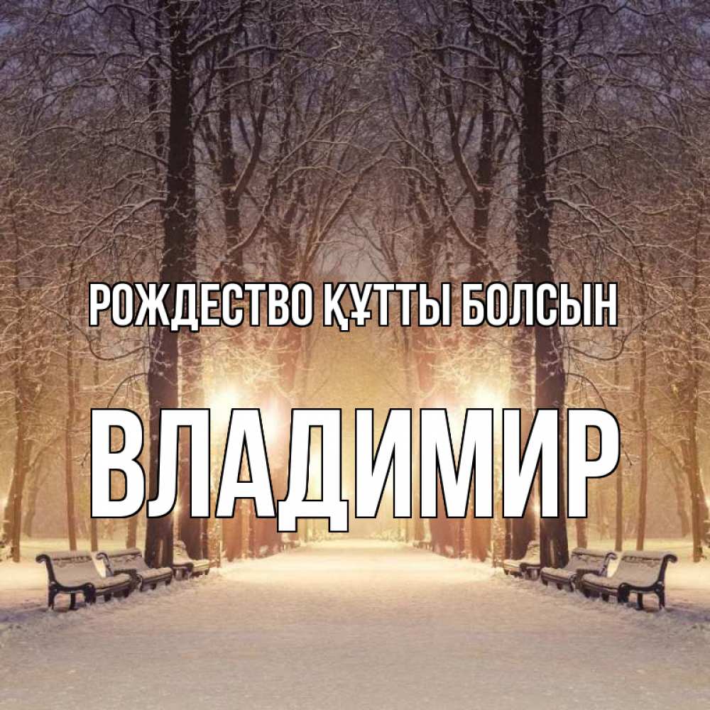 Күн сайын ашық хат с именем, Владимир Рождество құтты болсын зима, парк, фонарь, лес Онлайн тегін жүктеп алу тілектері бар керемет карта 