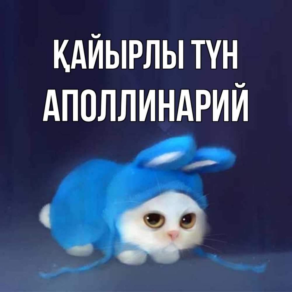 Күн сайын ашық хат с именем, Аполлинарий Қайырлы түн кот в голубом костюме кролика с ушками Онлайн тегін жүктеп алу тілектері бар керемет карта 