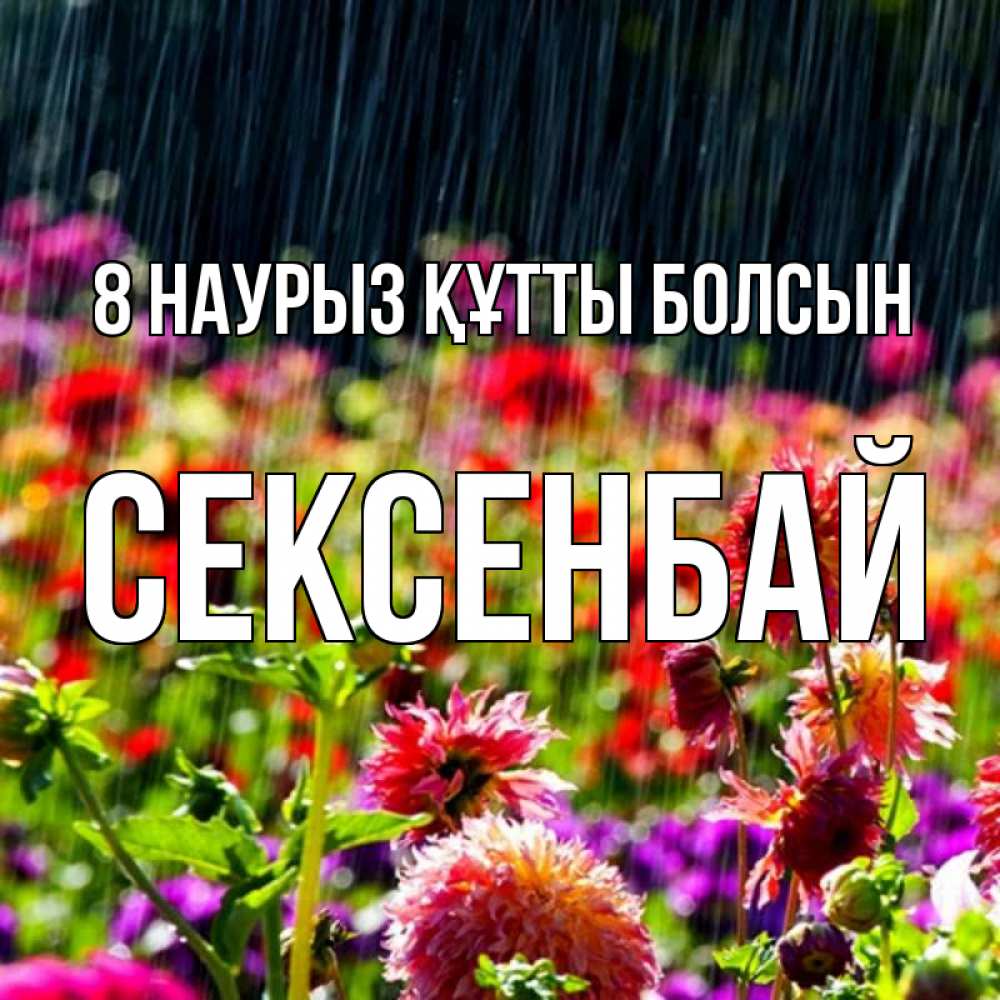Күн сайын ашық хат с именем, СЕКСЕНБАЙ 8 наурыз құтты болсын цветы под дождиком к международному женскому дню Онлайн тегін жүктеп алу тілектері бар керемет карта 
