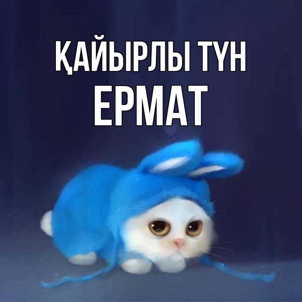 Күн сайын ашық хат с именем, Ермат Қайырлы түн кот в голубом костюме кролика с ушками Онлайн тегін жүктеп алу тілектері бар керемет карта 