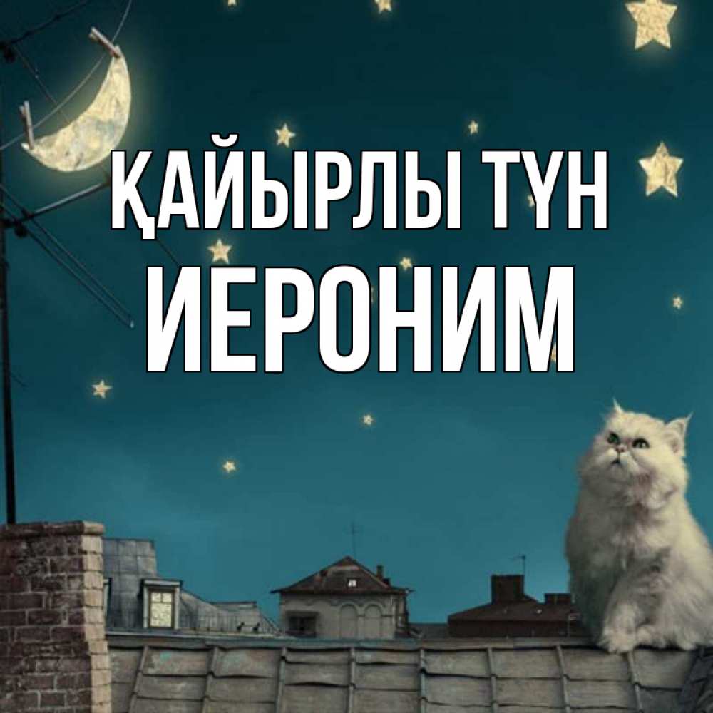 Күн сайын ашық хат с именем, Иероним Қайырлы түн белый кот сидит на крыше Онлайн тегін жүктеп алу тілектері бар керемет карта 
