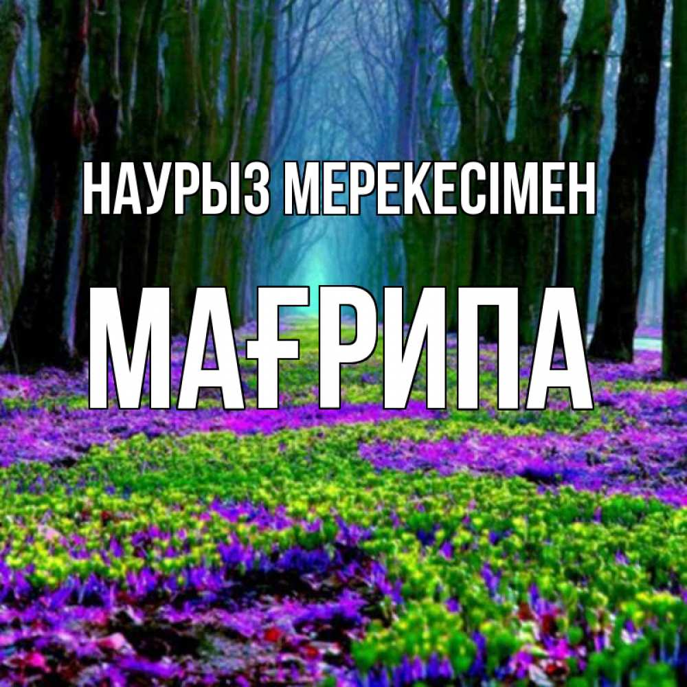 Күн сайын ашық хат с именем, МАҒРИПА Наурыз мерекесімен фиолетовые цветы в лесу 1 Онлайн тегін жүктеп алу тілектері бар керемет карта 