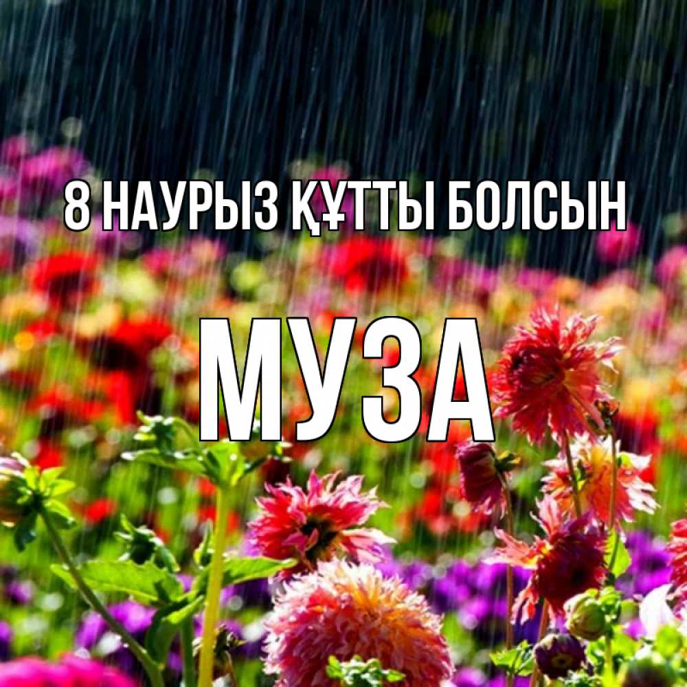 Күн сайын ашық хат с именем, Муза 8 наурыз құтты болсын цветы под дождиком к международному женскому дню Онлайн тегін жүктеп алу тілектері бар керемет карта 