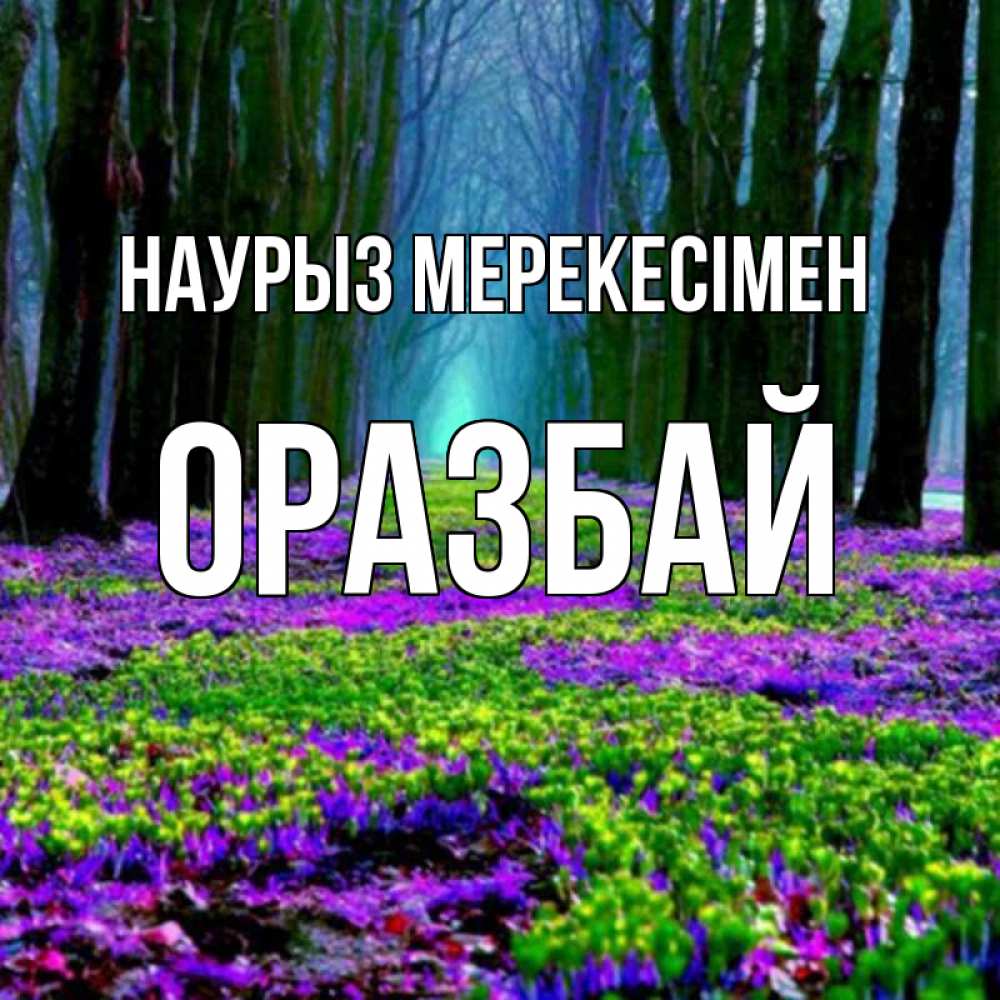 Күн сайын ашық хат с именем, ОРАЗБАЙ Наурыз мерекесімен фиолетовые цветы в лесу 1 Онлайн тегін жүктеп алу тілектері бар керемет карта 