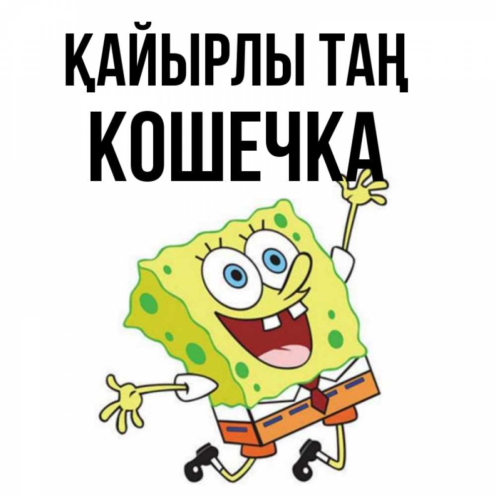 Күн сайын ашық хат с именем, Кошечка Қайырлы таң улыбающийся спанч Боб Онлайн тегін жүктеп алу тілектері бар керемет карта 