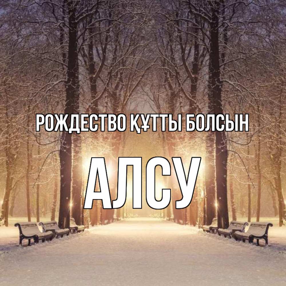 Күн сайын ашық хат с именем, Алсу Рождество құтты болсын зима, парк, фонарь, лес Онлайн тегін жүктеп алу тілектері бар керемет карта 