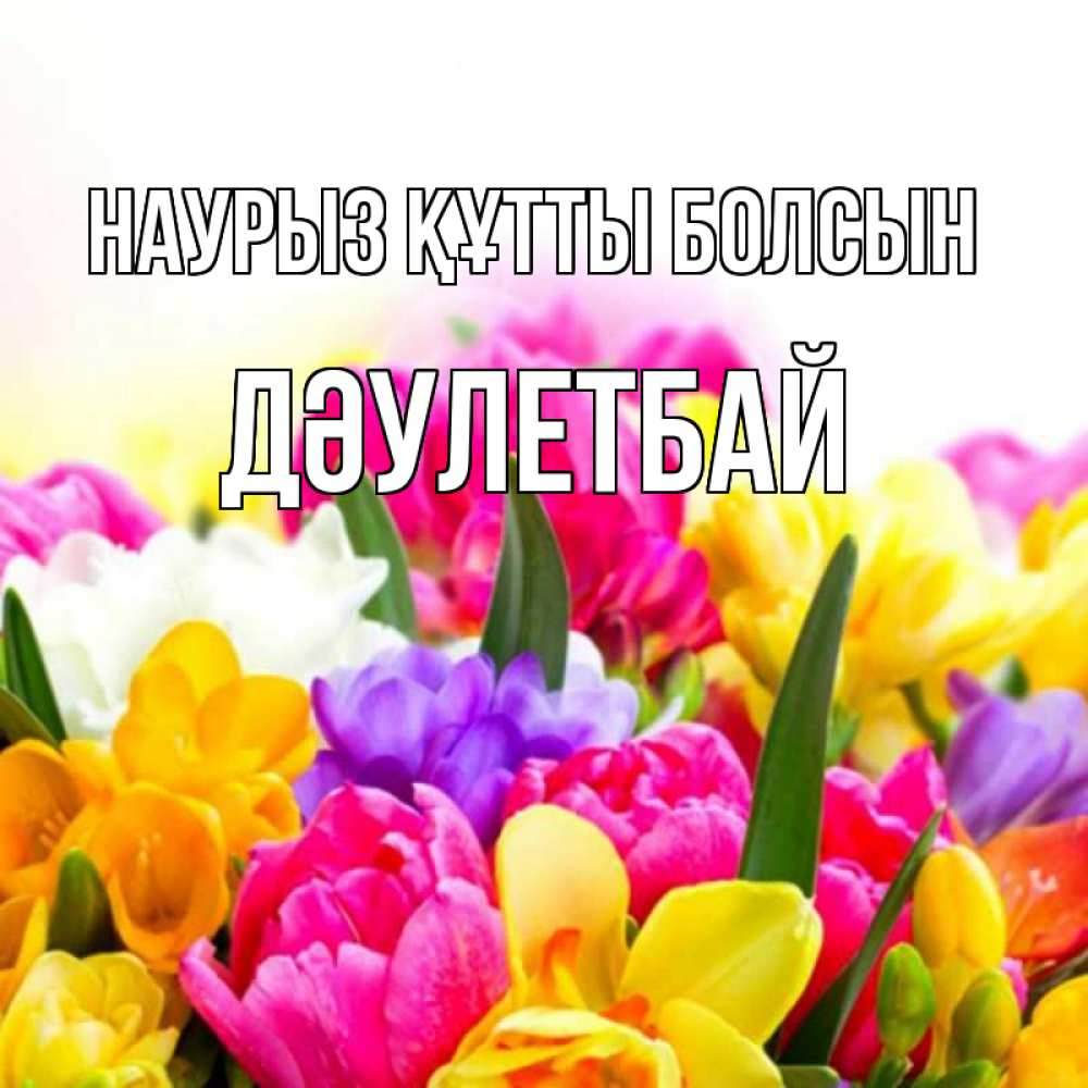 Күн сайын ашық хат с именем, Дәулетбай Наурыз құтты болсын тюльпаны Онлайн тегін жүктеп алу тілектері бар керемет карта 
