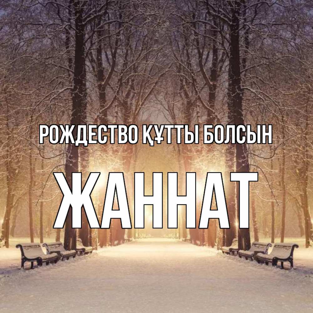 Күн сайын ашық хат с именем, ЖАННАТ Рождество құтты болсын зима, парк, фонарь, лес Онлайн тегін жүктеп алу тілектері бар керемет карта 