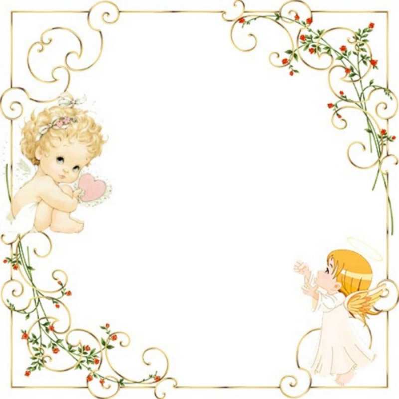 Открытка Ангелы в рамочке с цветами  ангелы желают прекрасных именин  Туған күнің құтты болсын 