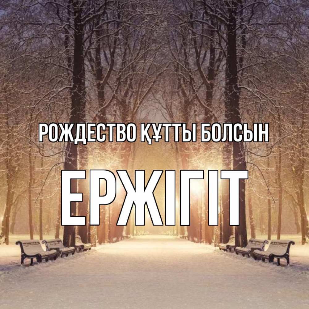 Күн сайын ашық хат с именем, Ержігіт Рождество құтты болсын зима, парк, фонарь, лес Онлайн тегін жүктеп алу тілектері бар керемет карта 