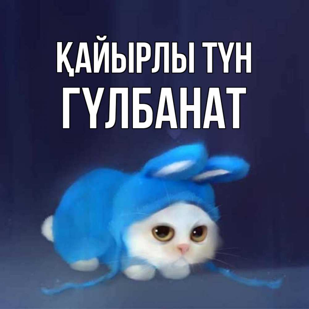 Күн сайын ашық хат с именем, ГҮЛБАНАТ Қайырлы түн кот в голубом костюме кролика с ушками Онлайн тегін жүктеп алу тілектері бар керемет карта 