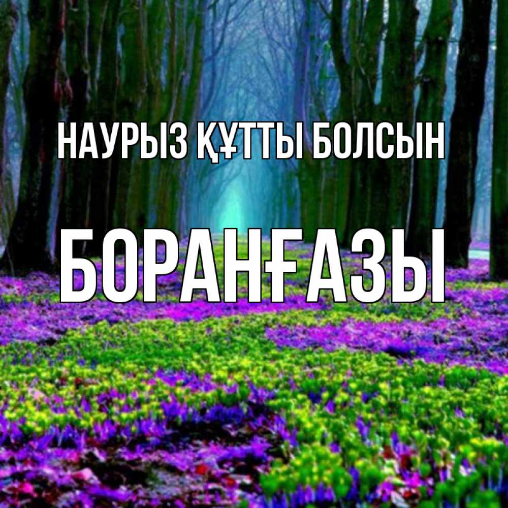 Күн сайын ашық хат с именем, Боранғазы Наурыз құтты болсын фиолетовые цветы в лесу 1 Онлайн тегін жүктеп алу тілектері бар керемет карта 