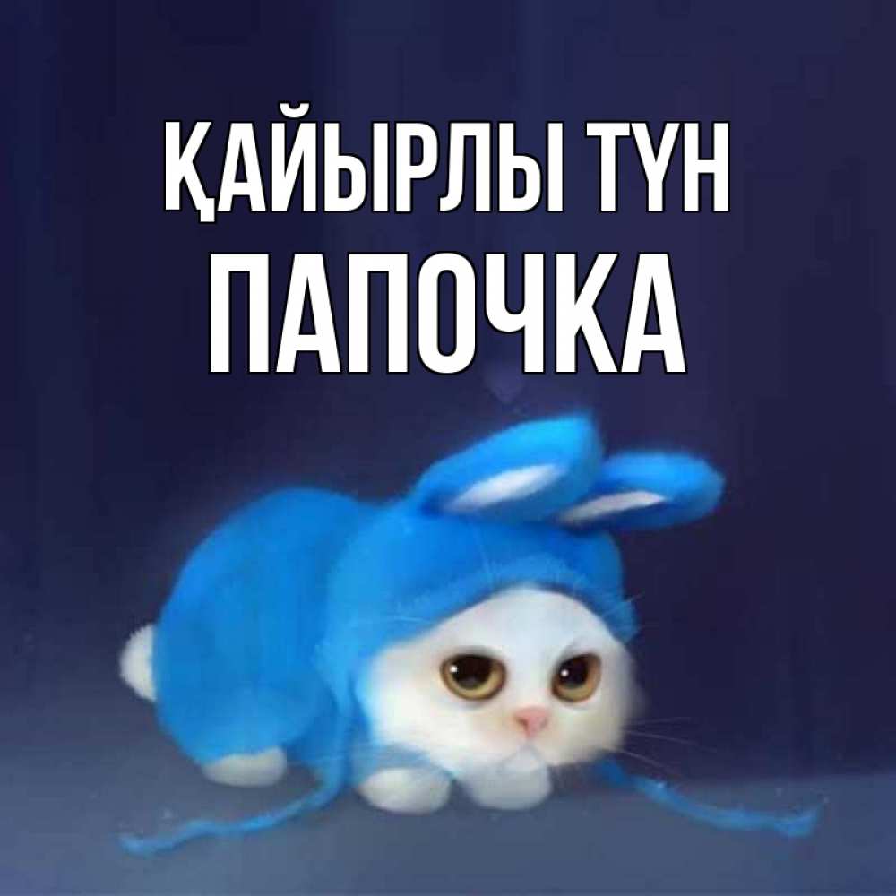 Күн сайын ашық хат с именем, Папочка Қайырлы түн кот в голубом костюме кролика с ушками Онлайн тегін жүктеп алу тілектері бар керемет карта 