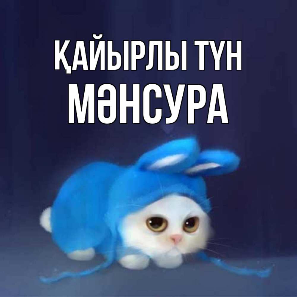 Күн сайын ашық хат с именем, МӘНСУРА Қайырлы түн кот в голубом костюме кролика с ушками Онлайн тегін жүктеп алу тілектері бар керемет карта 