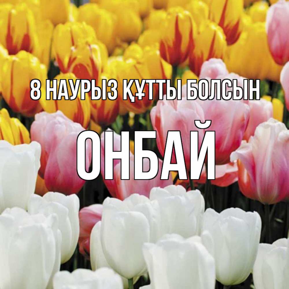 Күн сайын ашық хат с именем, ОНБАЙ 8 наурыз құтты болсын разноцветные цветы Онлайн тегін жүктеп алу тілектері бар керемет карта 
