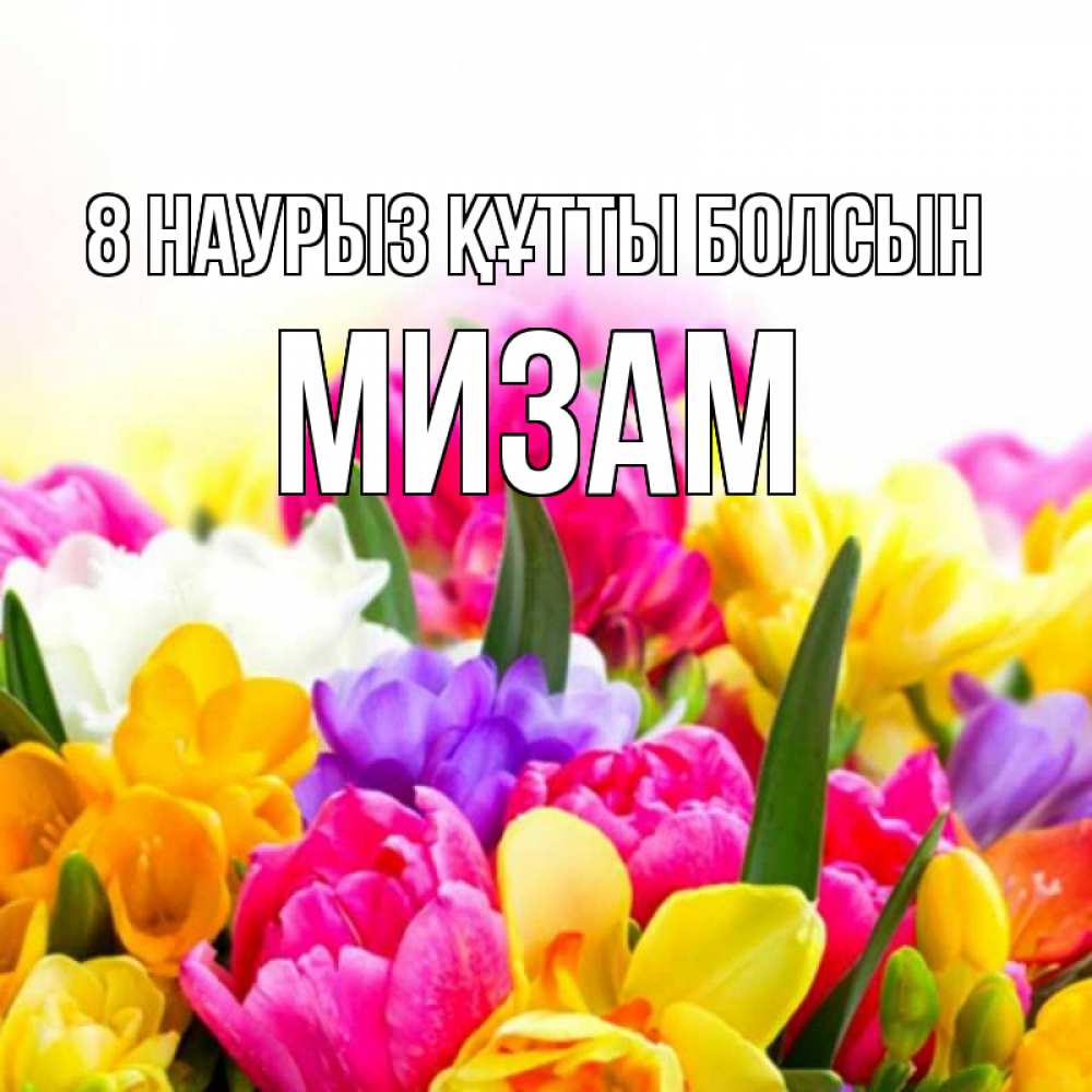 Күн сайын ашық хат с именем, МИЗАМ 8 наурыз құтты болсын тюльпаны Онлайн тегін жүктеп алу тілектері бар керемет карта 